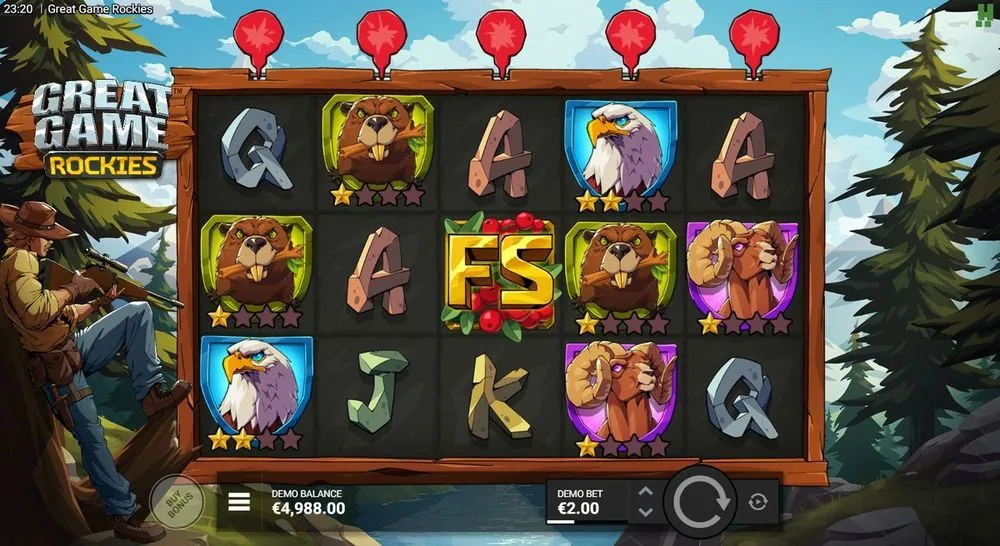 Great Game Rockies med et gyldent FS-scattersymbol i midten, free spins-udløser