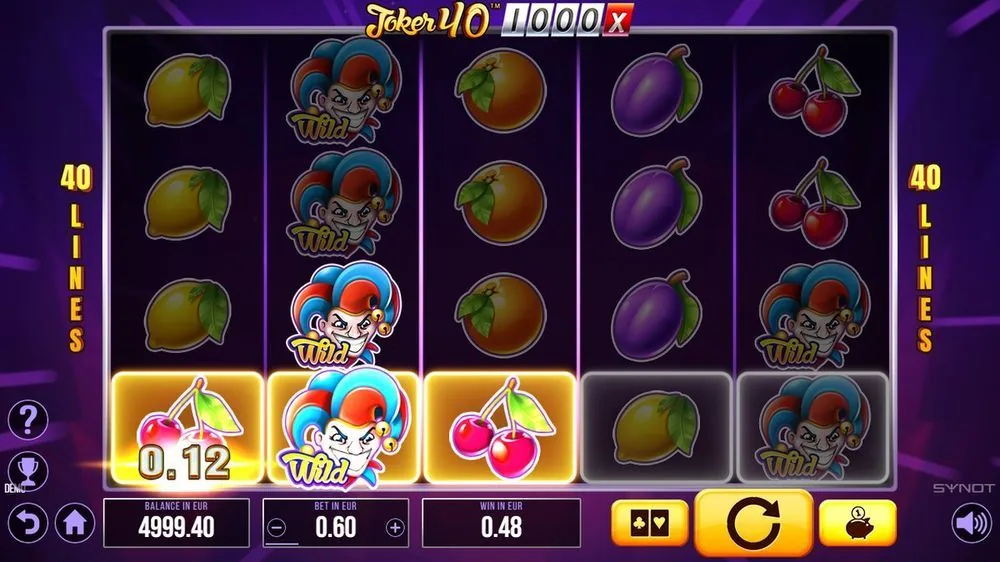 Joker 40 1000, næsten identisk ramme med jokerwild og kirsebærgevinst 0,12