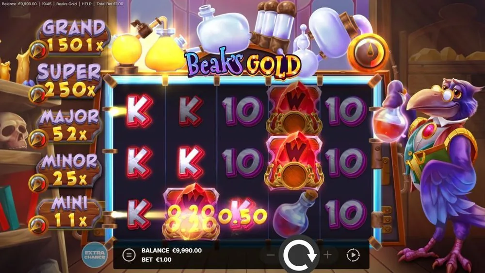 Beaks Gold med rød W-wild og en gevinst på 0,50