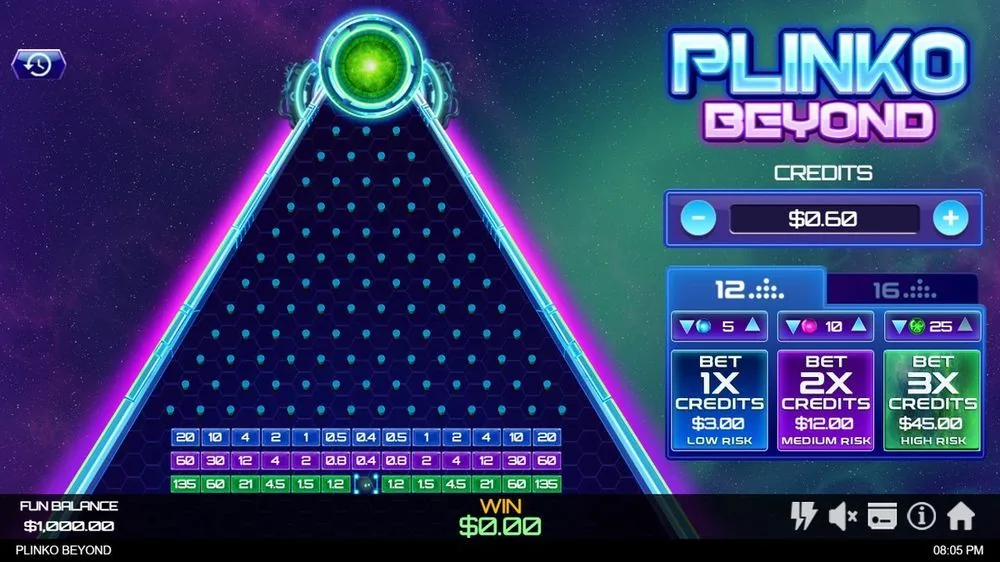 Plinko Beyond samme plade, stadig ingen gevinst registreret, WIN 0,00